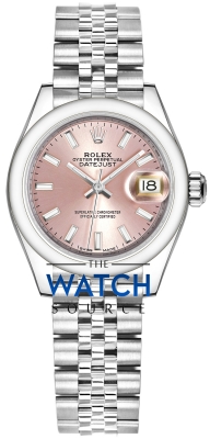 Buy this new Rolex Lady Datejust 28mm Stainless Steel 279160 Pink Index Jubilee ladies watch for the discount price of £7,600.00. UK Retailer.